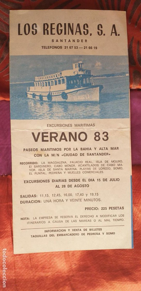 Brochures de tourisme: SANTANDER-T1-FOLLETOS DE TURISMO-LOS REGINAS-EXCURSIONES MARITIMAS VERANO 83