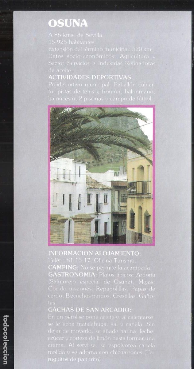 Folletos de turismo: Osuna.Sevilla. Patronato Provincial de Turismo de Sevilla.Hoja/Ficha. 21X11 cm.