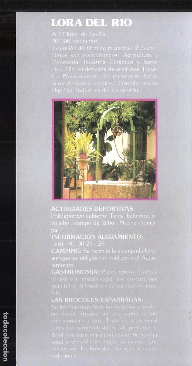 Brochures de tourisme: Lora del R&iacute;o.Sevilla. Patronato Provincial de Turismo de Sevilla.Hoja/Ficha. 21X11 cm.