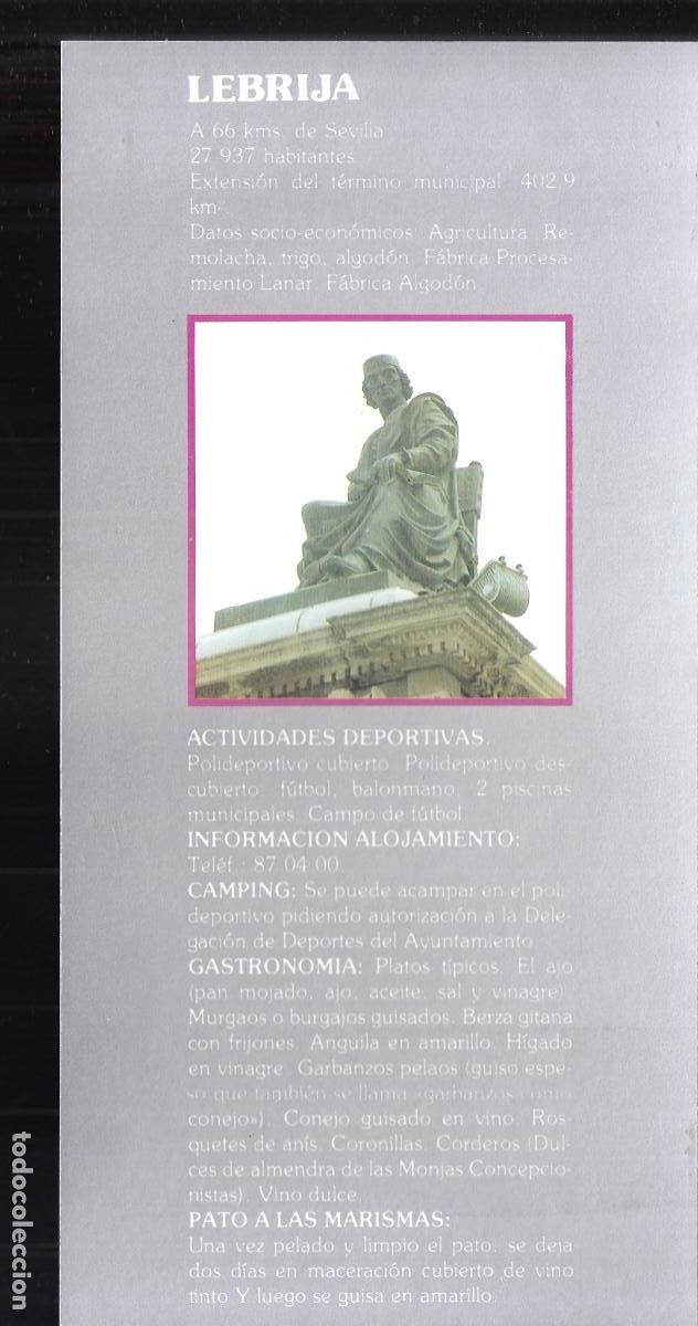 Brochures de tourisme: Lebrija.Sevilla. Patronato Provincial de Turismo de Sevilla.Hoja/Ficha. 21X11 cm.
