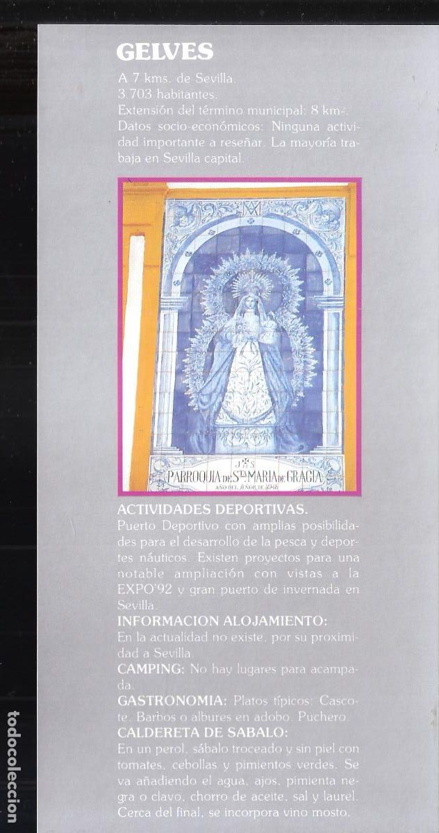 Brochures de tourisme: Gelves.Sevilla. Patronato Provincial de Turismo de Sevilla.Hoja/Ficha. 21X11 cm.