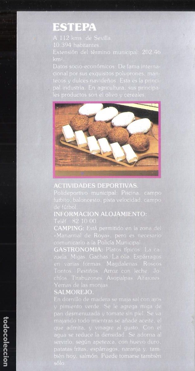 Brochures de tourisme: Estepa.Sevilla. Patronato Provincial de Turismo de Sevilla.Hoja/Ficha. 21X11 cm.