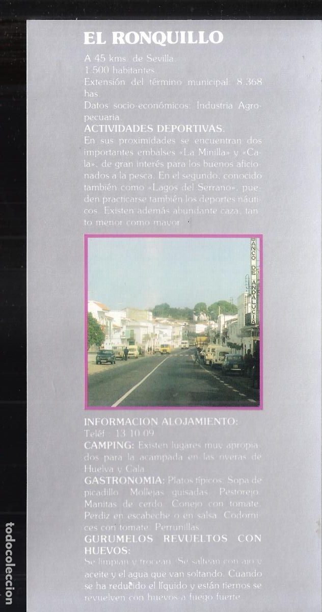 Brochures de tourisme: El Ronquillo.Sevilla. Patronato Provincial de Turismo de Sevilla.Hoja/Ficha. 21X11 cm.