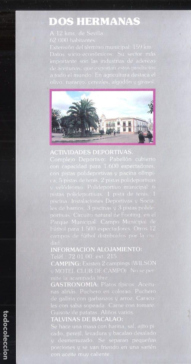 Brochures de tourisme: Dos Hermanas.Sevilla. Patronato Provincial de Turismo de Sevilla.Hoja/Ficha. 21X11 cm.