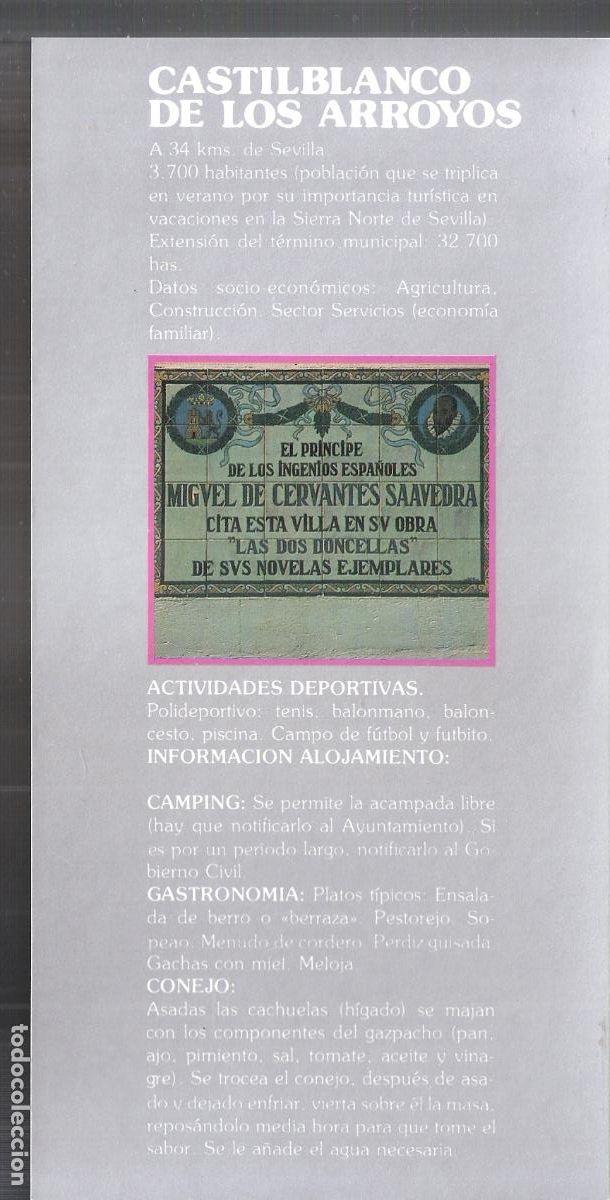 Brochures de tourisme: Castilblanco de los Arrollos.Sevilla.Patronato Provincial de Turismo de Sevilla.Hoja/Ficha. 21X11 cm