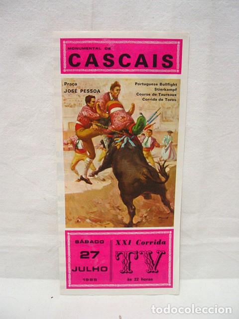 Brochures de tourisme: Cascais. A&ntilde;os 80. D&iacute;ptico, corrida de toros. Con texto, fotograf&iacute;as e ilustraci&oacute;n.