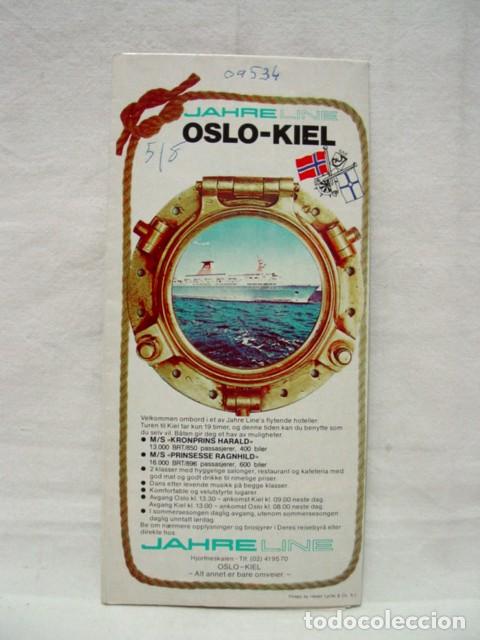 Brochures de tourisme: Oslo Kiel. (Noruega) A&ntilde;os 80. Folleto gu&iacute;a desplegable. Contiene 1 mapa 23 X 31 Cm; 1 plano 23 X 31
