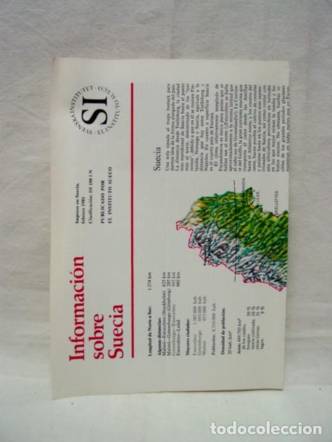Brochures de tourisme: Suecia Informaci&oacute;n. A&ntilde;os 80. Folleto. Contiene 1 mapa; textos y 2 ilustraciones. Medida aproximada 2