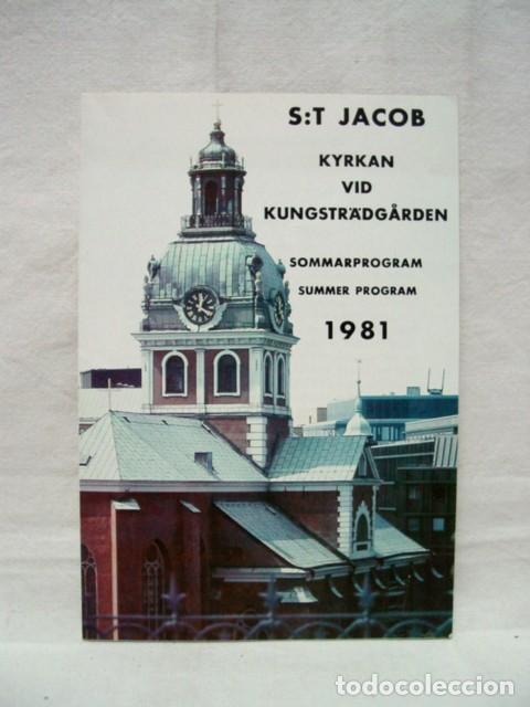 Brochures de tourisme: S:T Jacob. Kyrkan Vid Kungstr&auml;dgarden. A&ntilde;os 80. Estocolmo. Iglesia de San Jaime. Folleto programa. 4