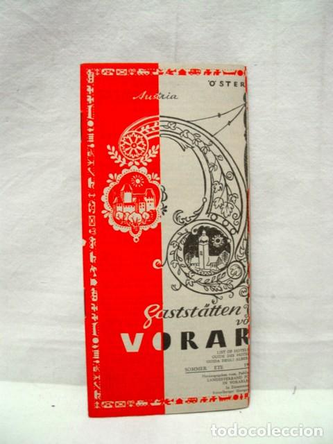 Brochures de tourisme: Vorarlberg. Gastst&auml;tten Verzeichnis. (directorio de restaurantes) A&ntilde;os 50. Gu&iacute;a folleto. 20 p&aacute;ginas.