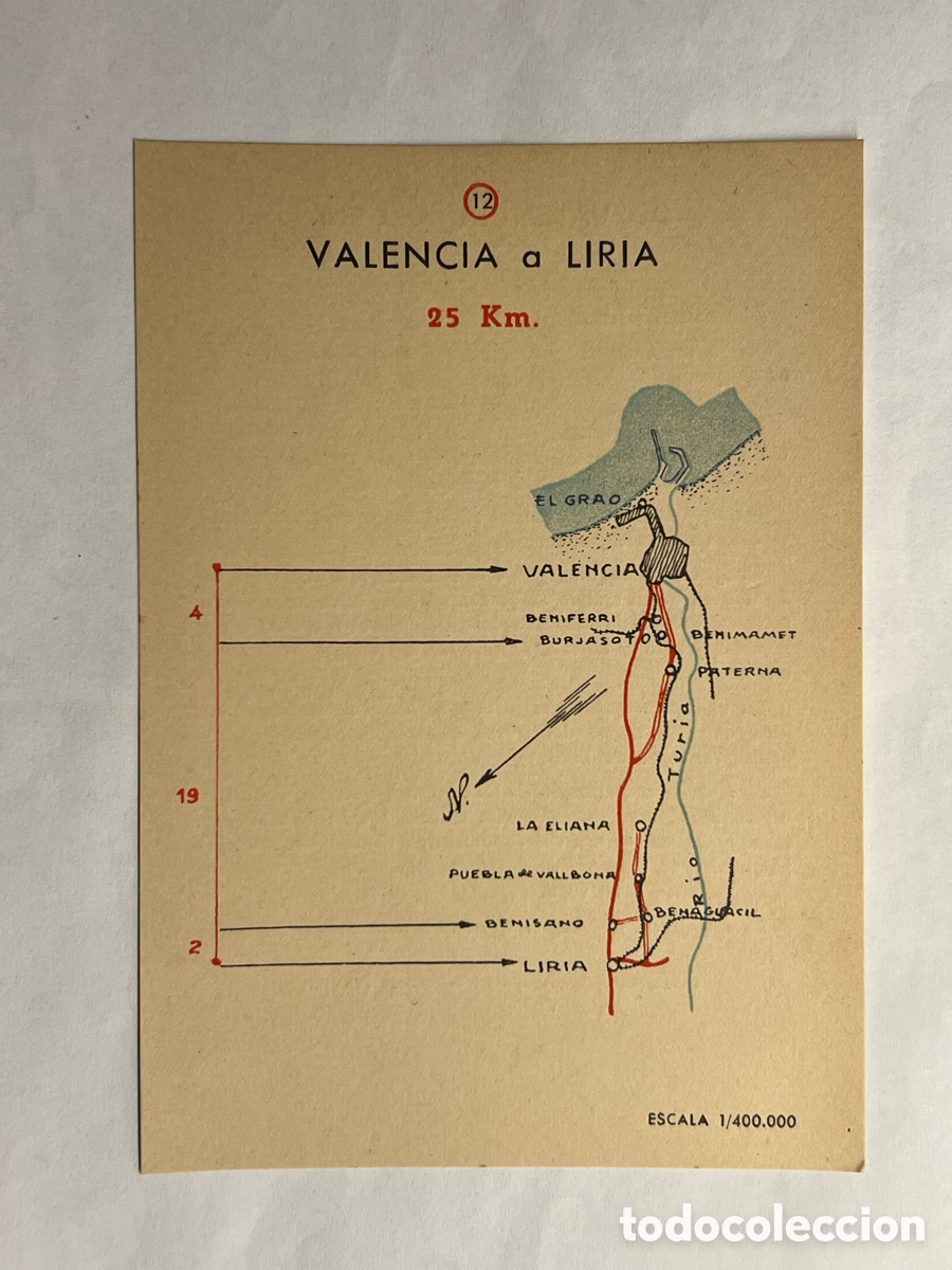 Brochures de tourisme: DE VALENCIA A LIRIA.. 25 Km., Ficha No.12, Minist&eacute;rio de Turismo.. ? (h.1960?)