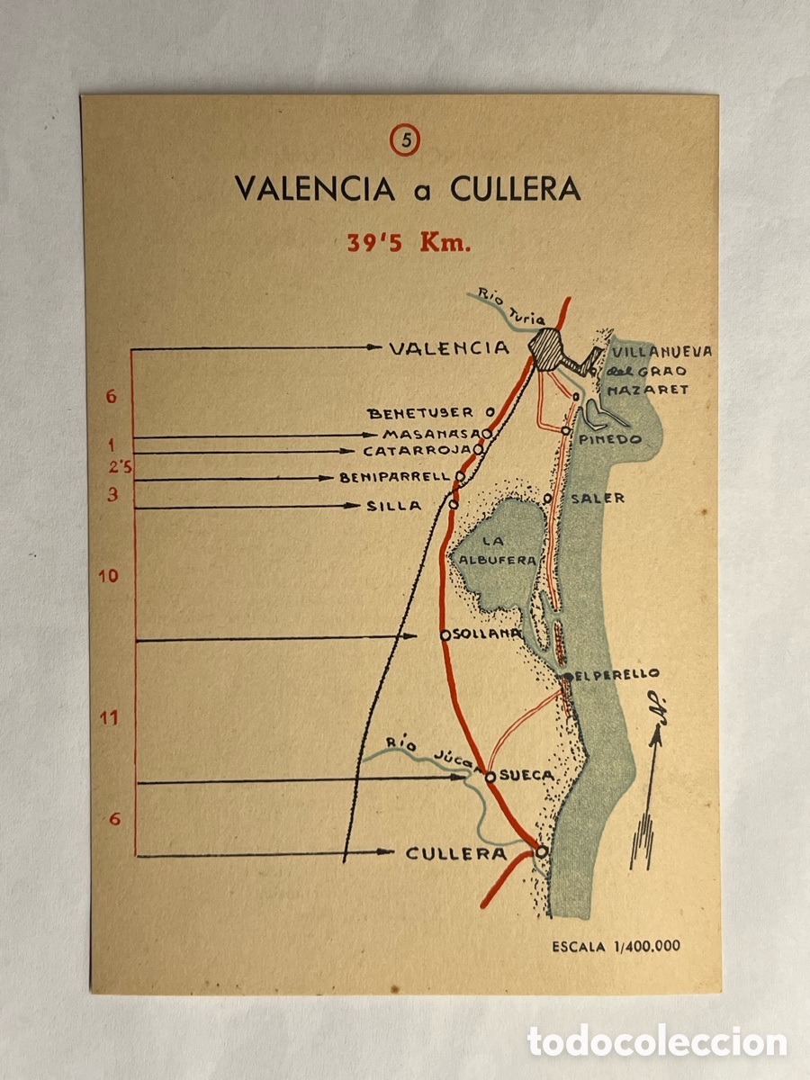 Brochures de tourisme: DE VALENCIA A CULLERA .. 39,5 Km., Ficha No.5, Minist&eacute;rio de Turismo.. ? (h.1960?)