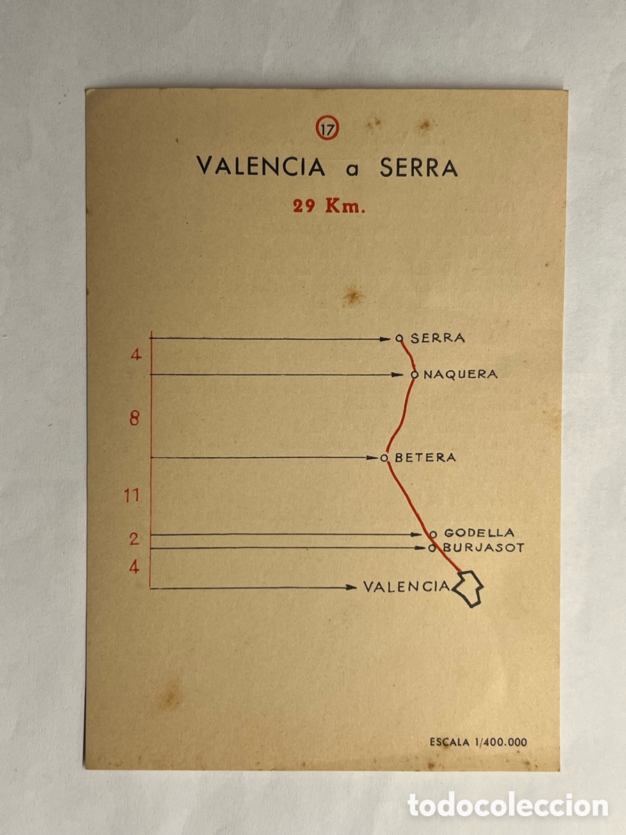 Brochures de tourisme: DE VALENCIA A SERRA .. 29 Km., Ficha No.17, Minist&eacute;rio de Turismo.. ? (h.1960?)