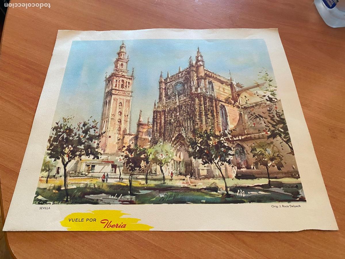 Travel Brochures: VUELE POR IBERIA. LAMINA SEVILLA. 34,5 x 30 cm. dibujo J. ROCA DELPECH (AB-8)