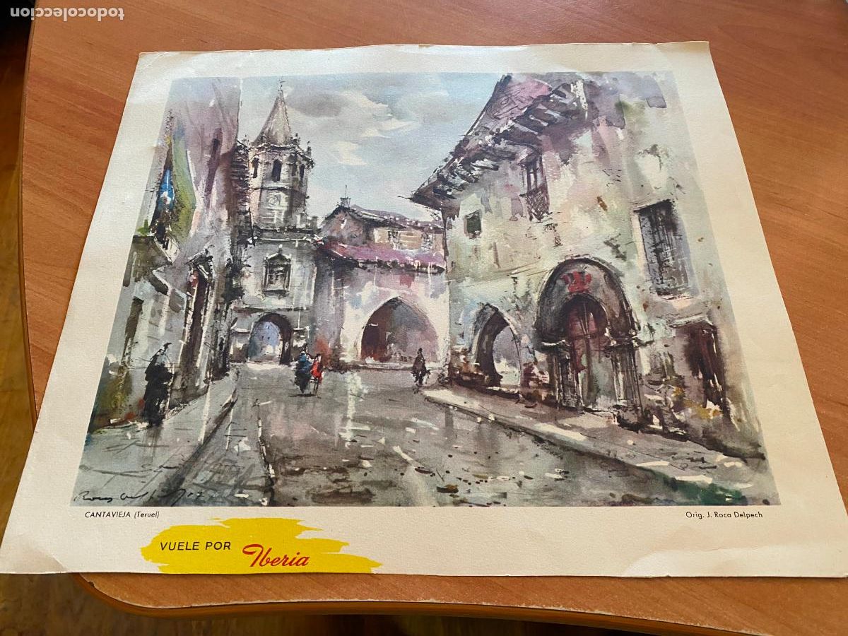 Travel Brochures: VUELE POR IBERIA. LAMINA CANTAVIEJA TERUEL. 34,5 x 30 cm. dibujo J. ROCA DELPECH (AB-8)