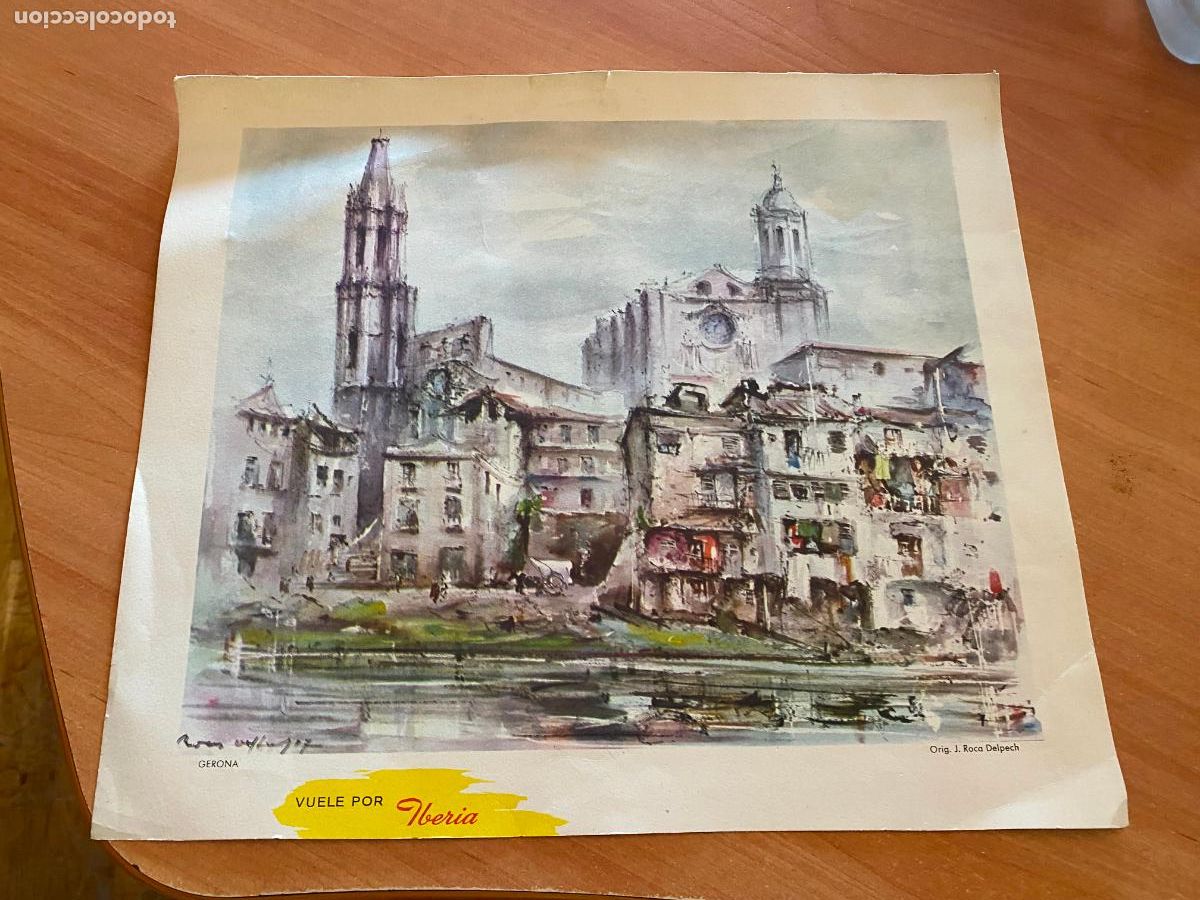Travel Brochures: VUELE POR IBERIA. GERONA. 34,5 x 30 cm. dibujo J. ROCA DELPECH (AB-8)