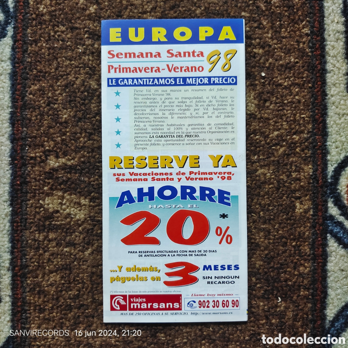 Travel Brochures: EUROPA, SEMANA SANTA, PRIMAVERA - VERANO 98 (PRECIOS) (VIAJE MARSANS)
