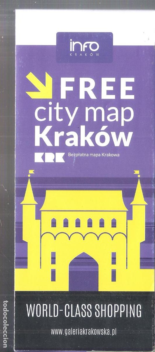 Tourismusbrosch&uuml;ren: Free City map Krak&oacute;w. Galer&iacute;a Krakpwska. Planos e informaci&oacute;n. Desplegable 21X9 / 42X63 cm.