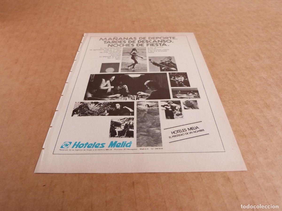 Brochures de tourisme: Anuncio Hoteles Melia deporte descanso y noches de fiesta - Publicidad de los a&ntilde;os 70