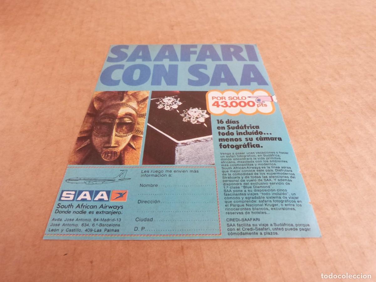 Brochures de tourisme: Anuncio Safari en Sudafrica con South African Airways - Publicidad de los a&ntilde;os 70