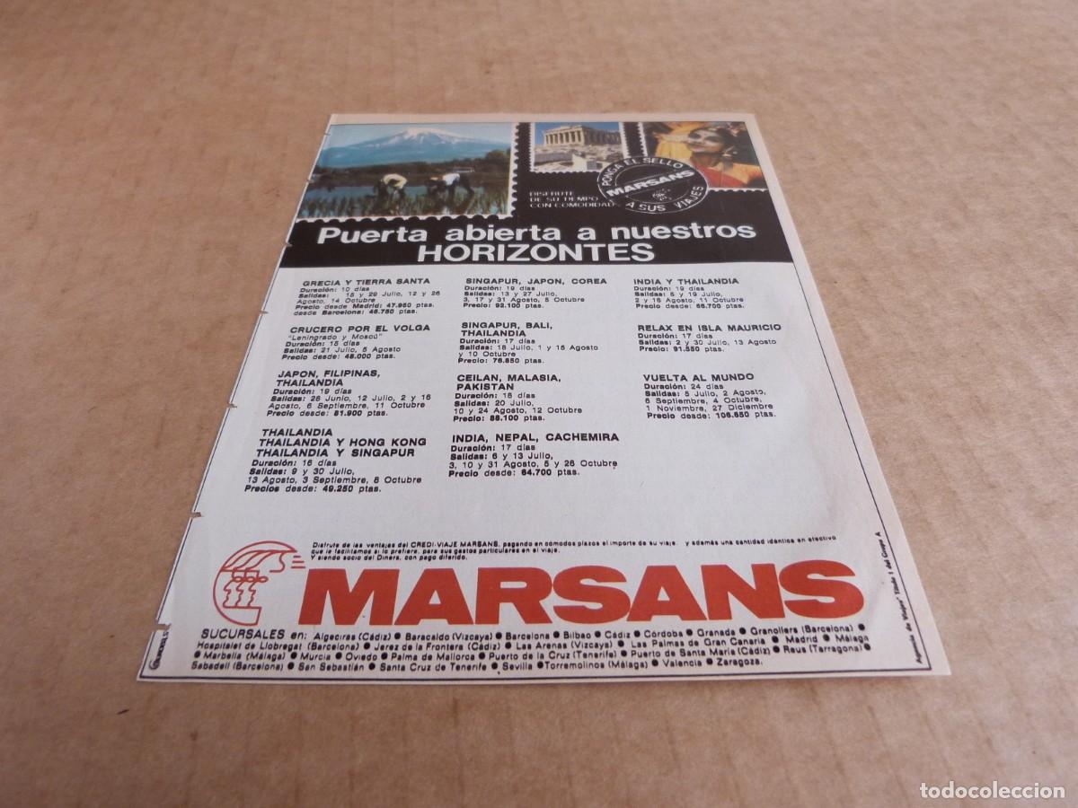 Brochures de tourisme: Anuncio viajes Marsans puerta abierta a nuestros horizontes - Publicidad de los a&ntilde;os 70