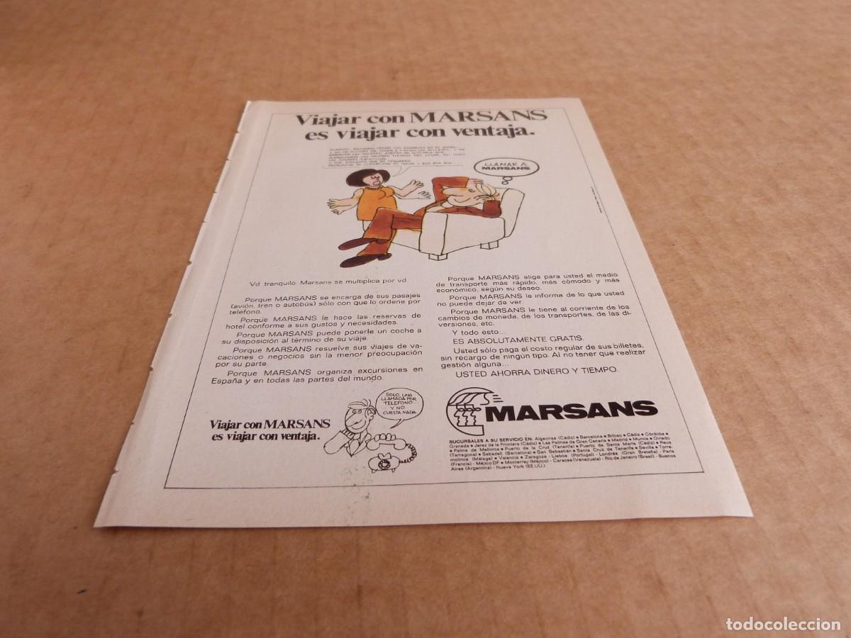 Brochures de tourisme: Anuncio viajar con Marsans es viajar con ventaja - Publicidad de los a&ntilde;os 70
