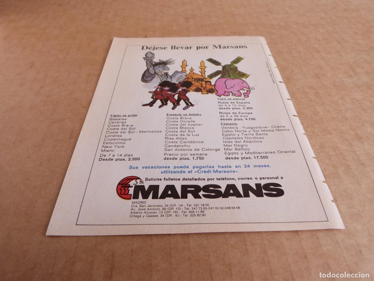 Brochures de tourisme: Anuncio dejese llevar por viajes Marsans - Publicidad de los a&ntilde;os 70