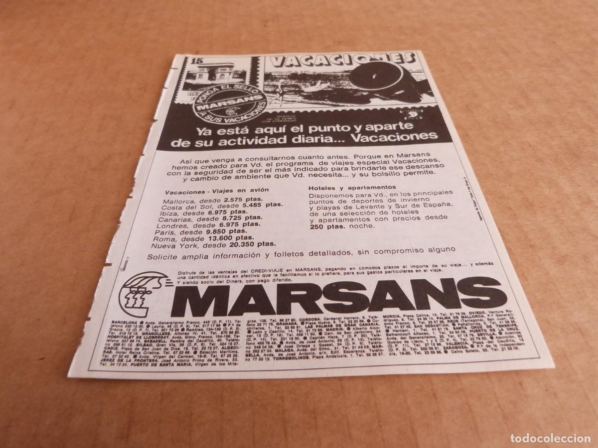 Brochures de tourisme: Anuncio Marsans el sello a sus vacaciones - Publicidad de los a&ntilde;os 70