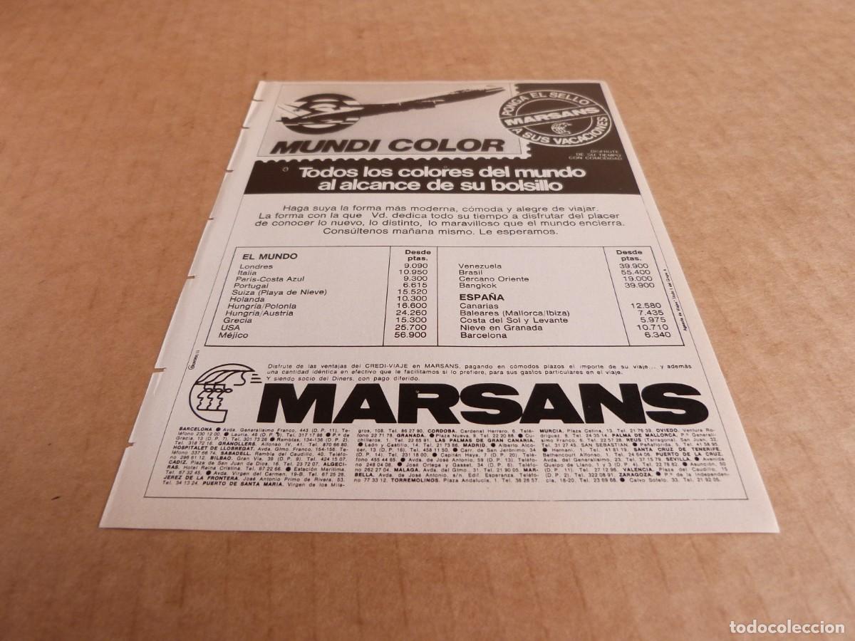 Brochures de tourisme: Anuncio Marsans mundi color - Publicidad de los a&ntilde;os 70