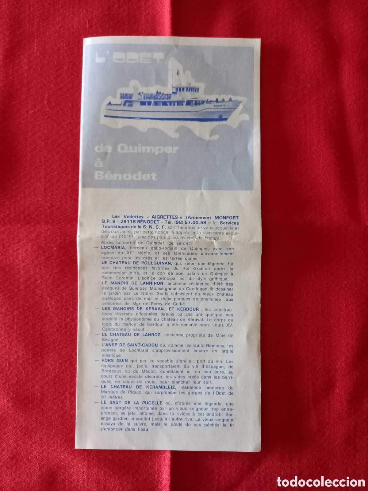 Folhetos de turismo: FOLLETO TUR&Iacute;STICO - L'ODET DE QUIMPER &Agrave; B&Eacute;NODET. LES VEDETTES AIGRETTES (A&Ntilde;OS 80)