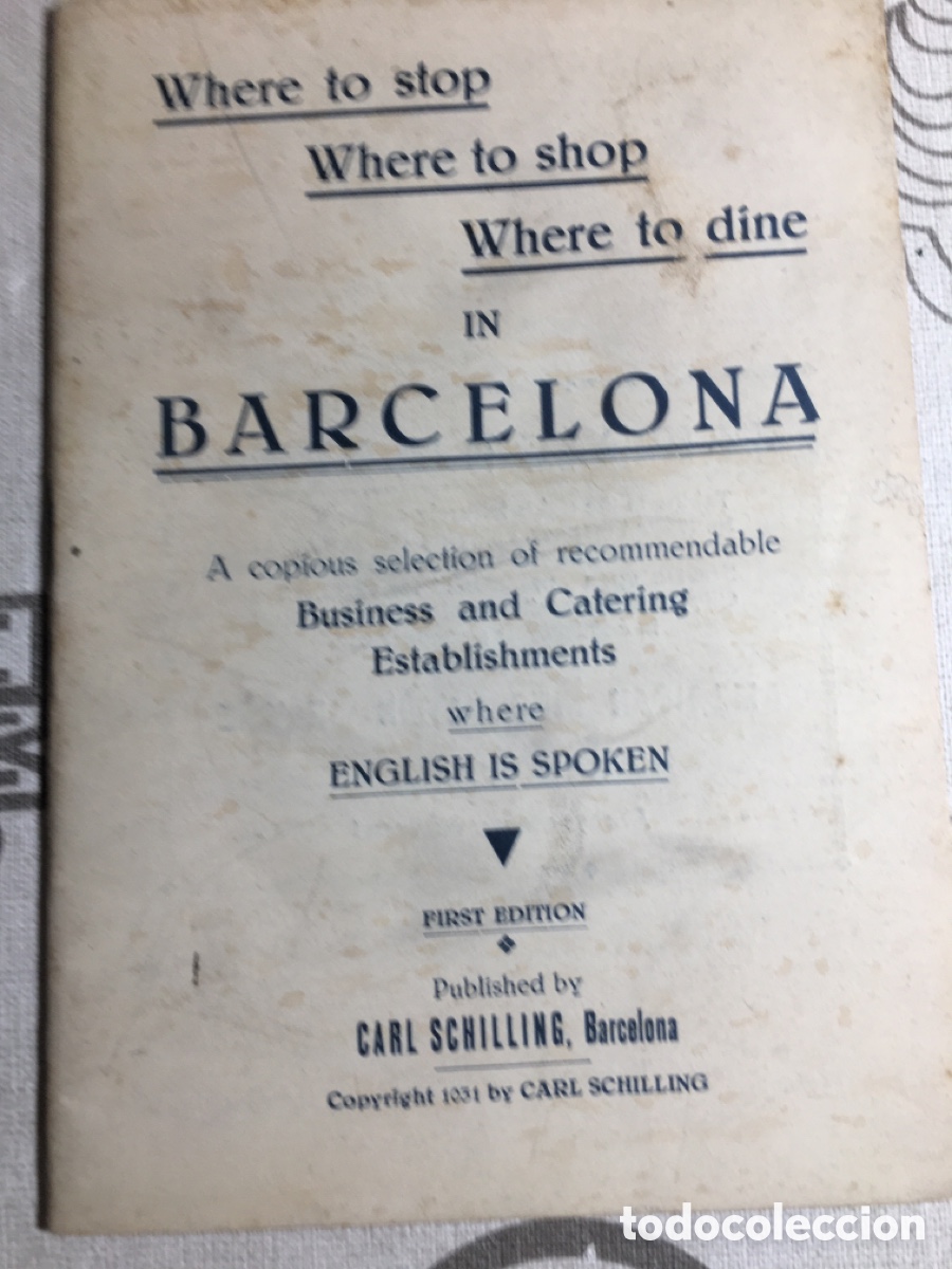 Tourismusbrosch&uuml;ren: anterior a 1936 ESPECIAL GU&Iacute;A EN INGL&Eacute;S DE BARCELONA S&Oacute;LO ESTABLECIMIENTOS DONDE SE HABLA INGL&Eacute;S