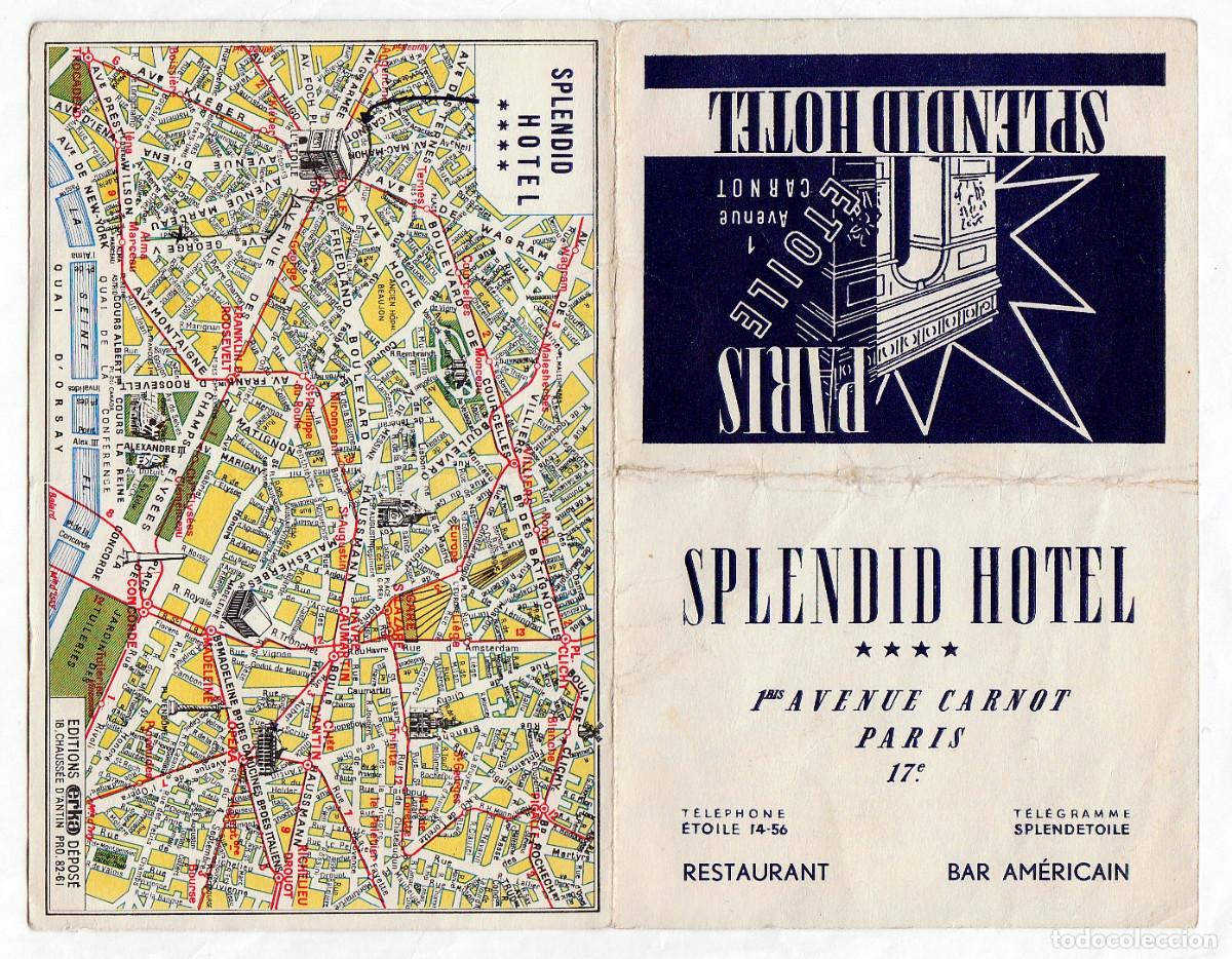 Tourismusbrosch&uuml;ren: Mapa folleto Hotel Splendid de Paris. A&ntilde;os 50. h aa