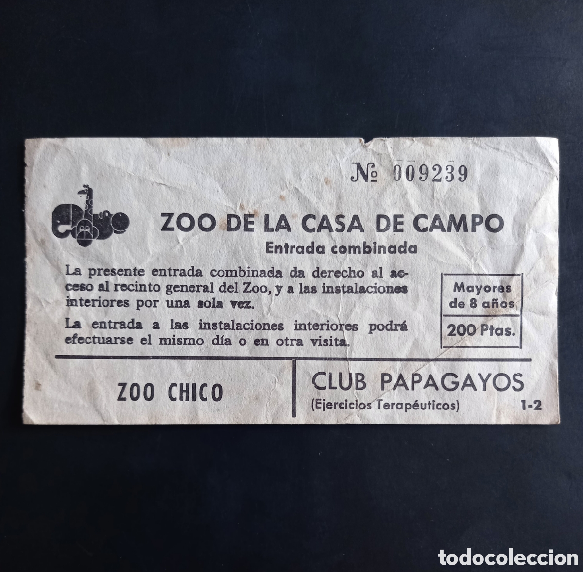Folletos de turismo: ENTRADA ZOO DE LA CASA DE CAMPO. 200 PESETAS