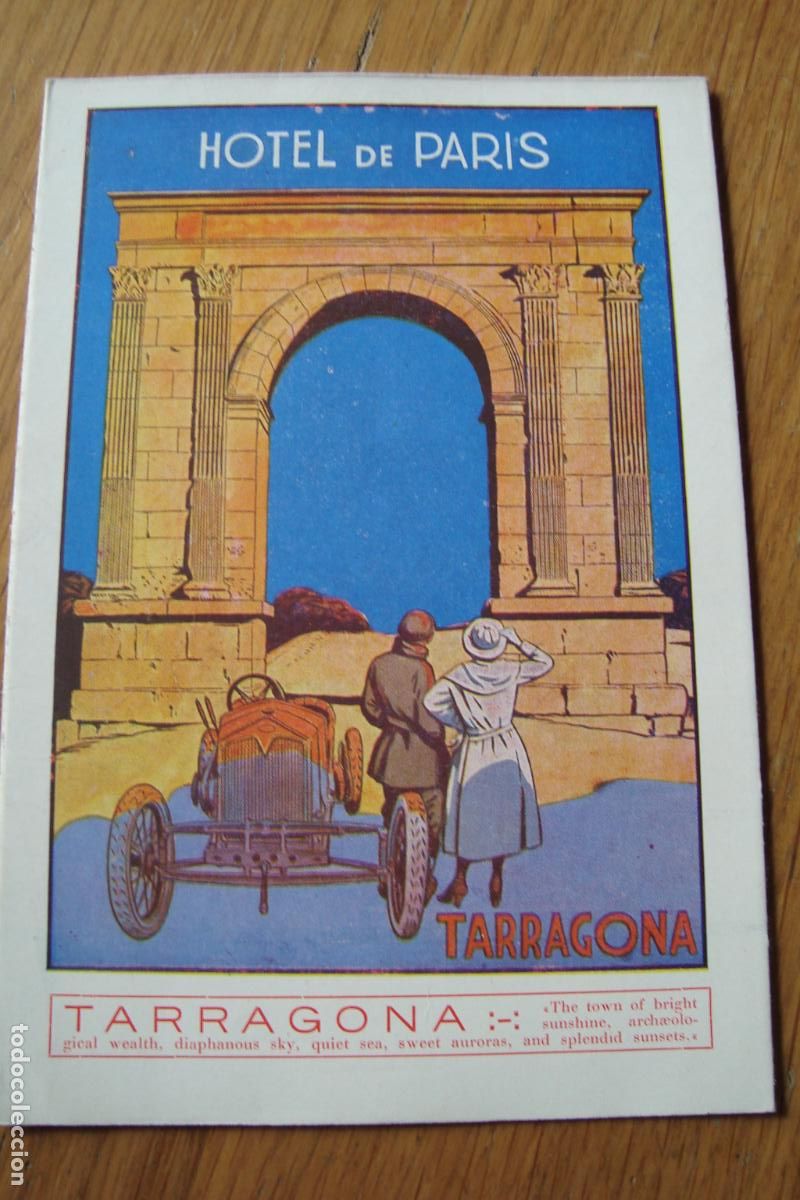 Folletos de turismo: ANTIGUO FOLLETO PLANO DESPLEGABLE HOTEL DE PARIS TARRAGONA A&Ntilde;OS 20? TEXTO EN INGLES