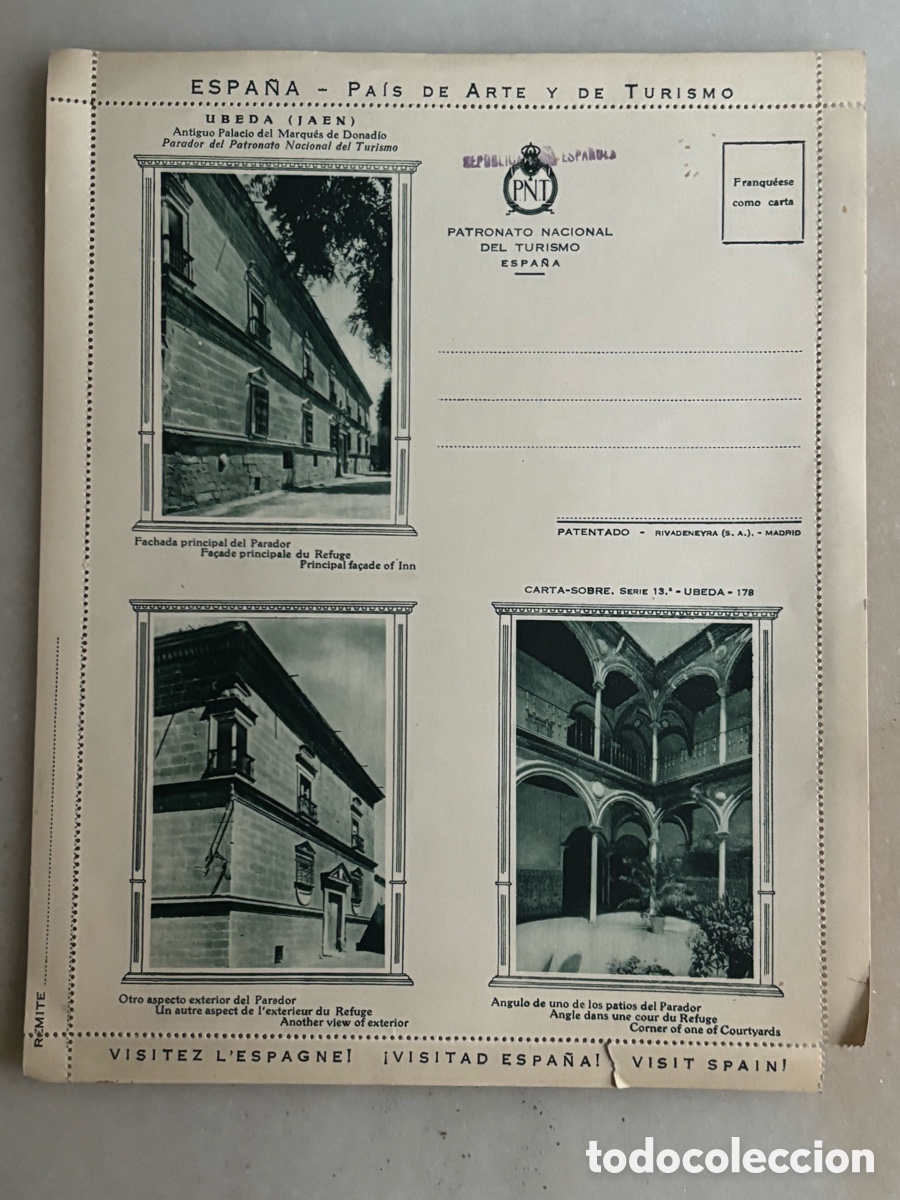 Brochures de tourisme: Sobre carta patronato turismo Republica &Uacute;beda Ja&eacute;n