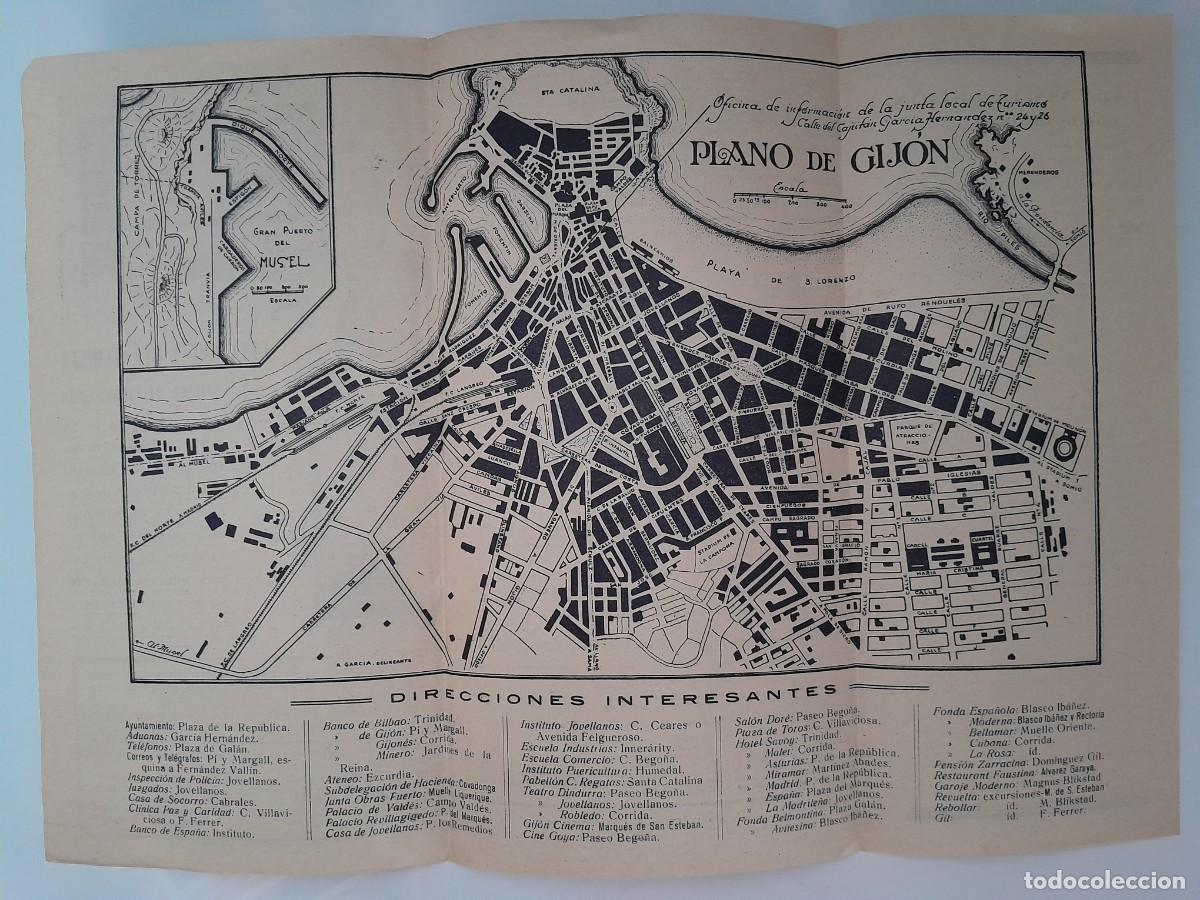 Folhetos de turismo: ANTIGUO PLANO DE GIJON GUIA BREVE DEL TURISTA ASTURIAS VERANO DE 1932 TRIPTICO RV
