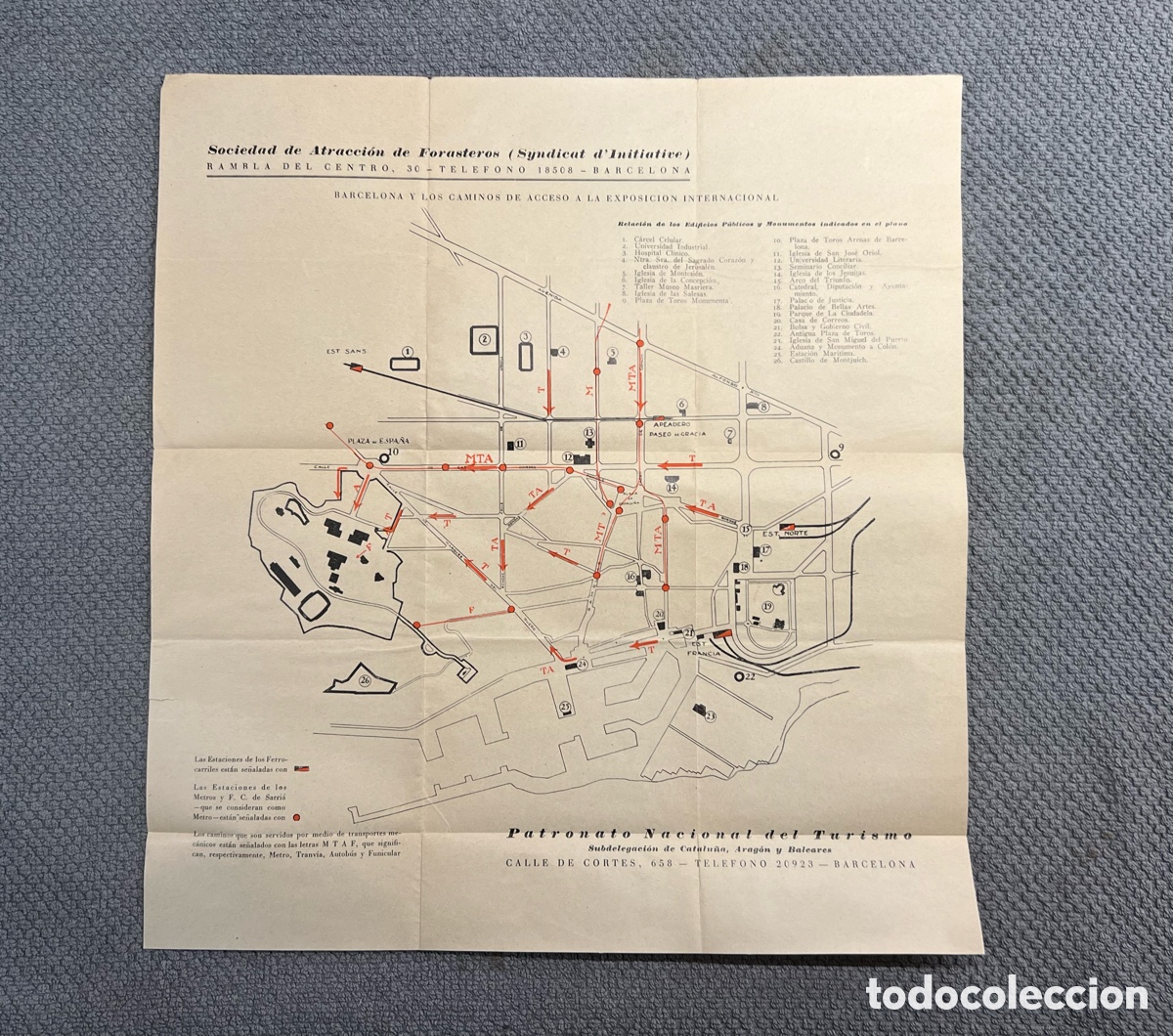 Folletos de turismo: BARCELONA Y LOS CAMINOS DE ACCESO A LA EXPOSICION INTERNACIONAL (h.1920?)