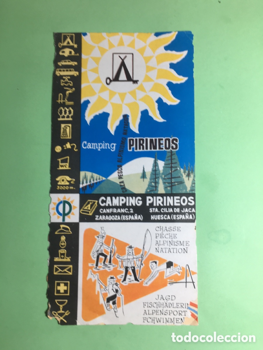 Tourismusbrosch&uuml;ren: 1962 CAMPING PIRINEOS SANTA CILIA DE JACA (HUESCA - ESPA&Ntilde;A) servicios y mapa situaci&oacute;n