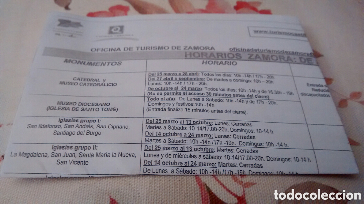 Travel Brochures: OFICINA DE TURISMO DE ZAMORA. HORARIO DE MONUMENTOS