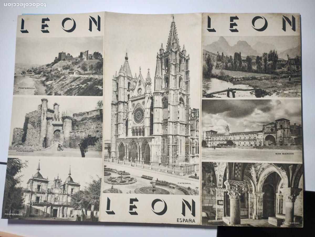 Brochures de tourisme: FOLLETO TURISMO Le&oacute;n. Tr&iacute;ptico A&ntilde;os 40-50. 24 x 11 cm. cerrado