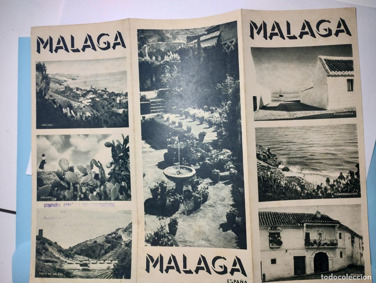 Brochures de tourisme: FOLLETO TURISMO M&aacute;laga. Tr&iacute;ptico A&ntilde;os 40-50. 24 x 11 cm. cerrado