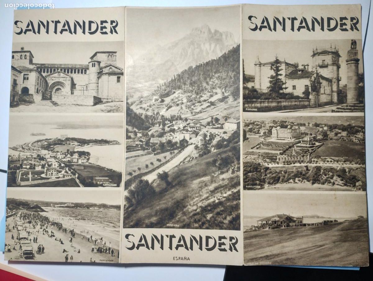 Brochures de tourisme: FOLLETO TURISMO Santander. Tr&iacute;ptico A&ntilde;os 40-50. 24 x 11 cm. cerrado