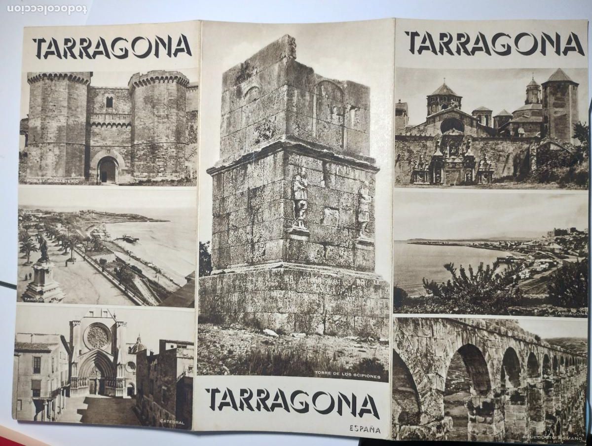 Brochures de tourisme: FOLLETO TURISMO Tarragona. Tr&iacute;ptico A&ntilde;os 40-50. 24 x 11 cm. cerrado