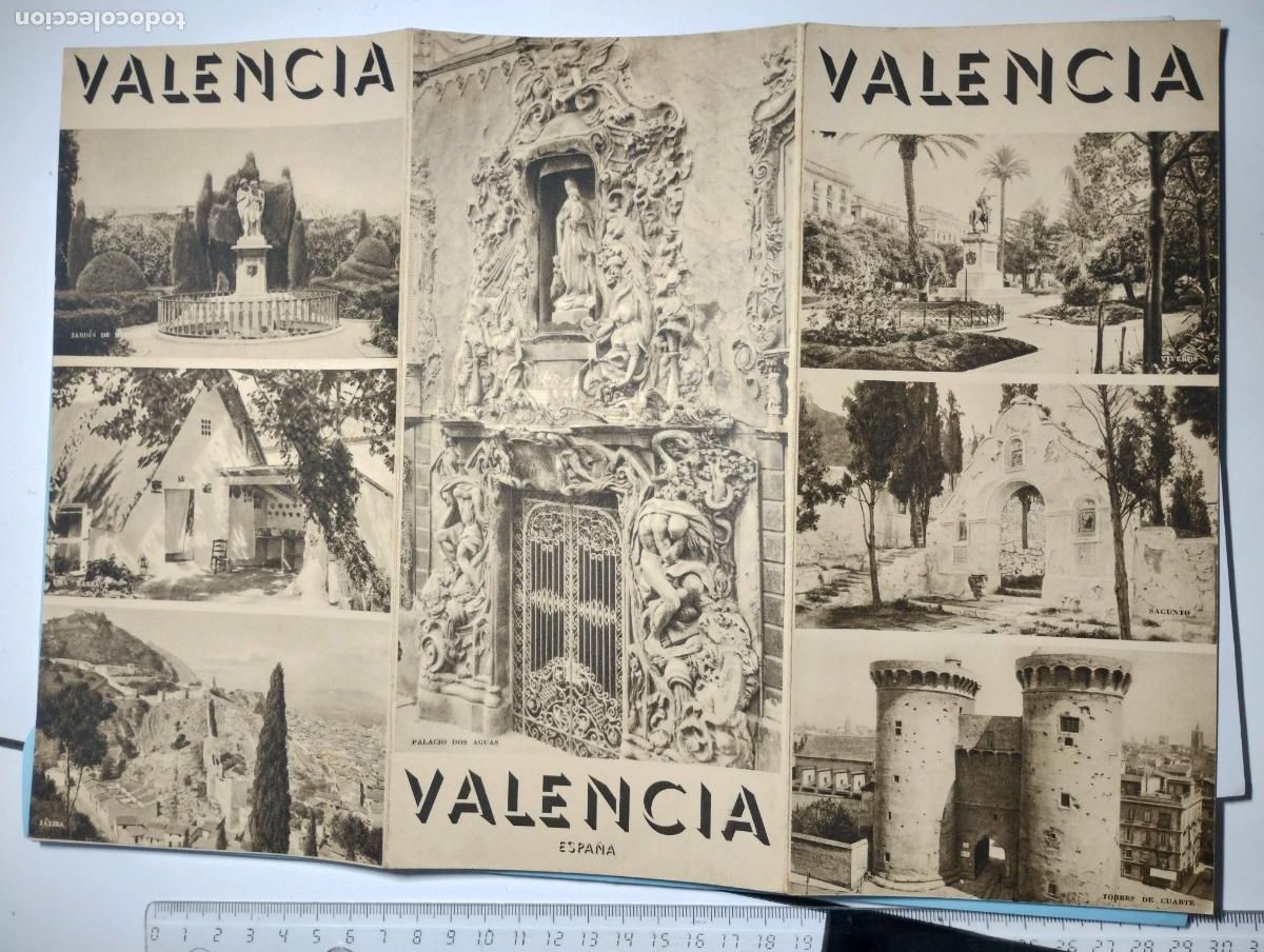 Brochures de tourisme: FOLLETO TURISMO Valencia. Tr&iacute;ptico A&ntilde;os 40-50. 24 x 11 cm. cerrado