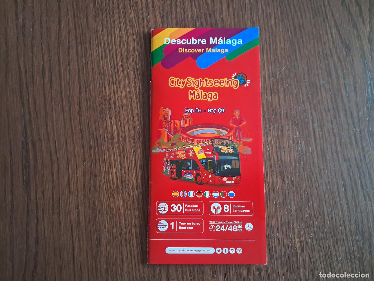 Travel Brochures: folleto, librito de turismo, City Sightseeing, descubre M&aacute;laga, bus, barco, monumentos, espect&aacute;culos