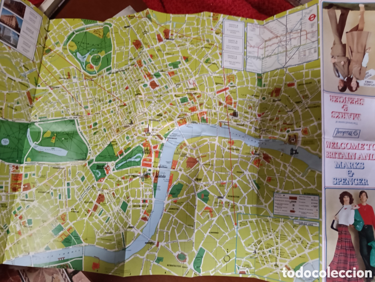 Travel Brochures: A&ntilde;os 60 mapa de Londres con toda clase de detalles de la &eacute;poca