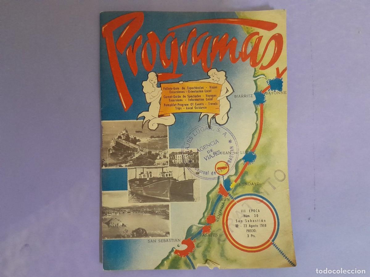 Tourismusbrosch&uuml;ren: FOLLETO PROGRAMAS GUIA ESPECTACULOS DEPORTES VIAJES EXCURSIONES SAN SEBASTIAN 1958 CON PLANO AVIACO