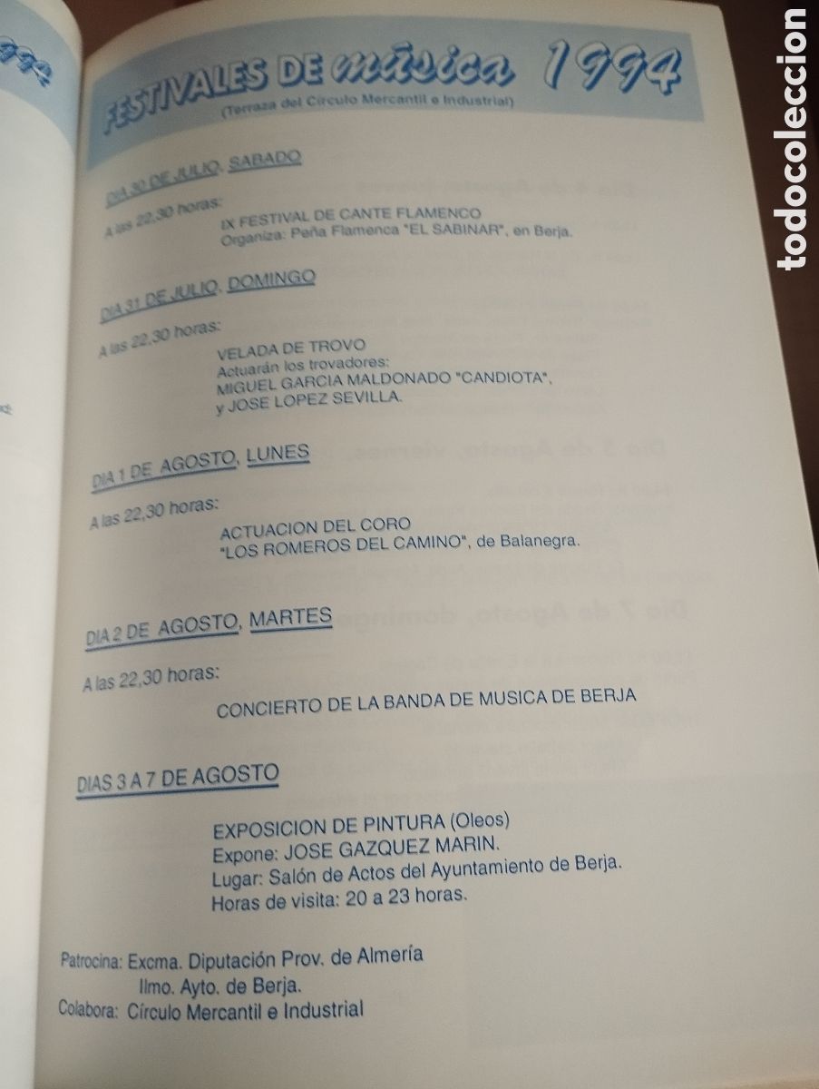 Folletos de turismo: PROGRAMA FERIA DE BERJA -ALMERIA 1994 - Foto 6