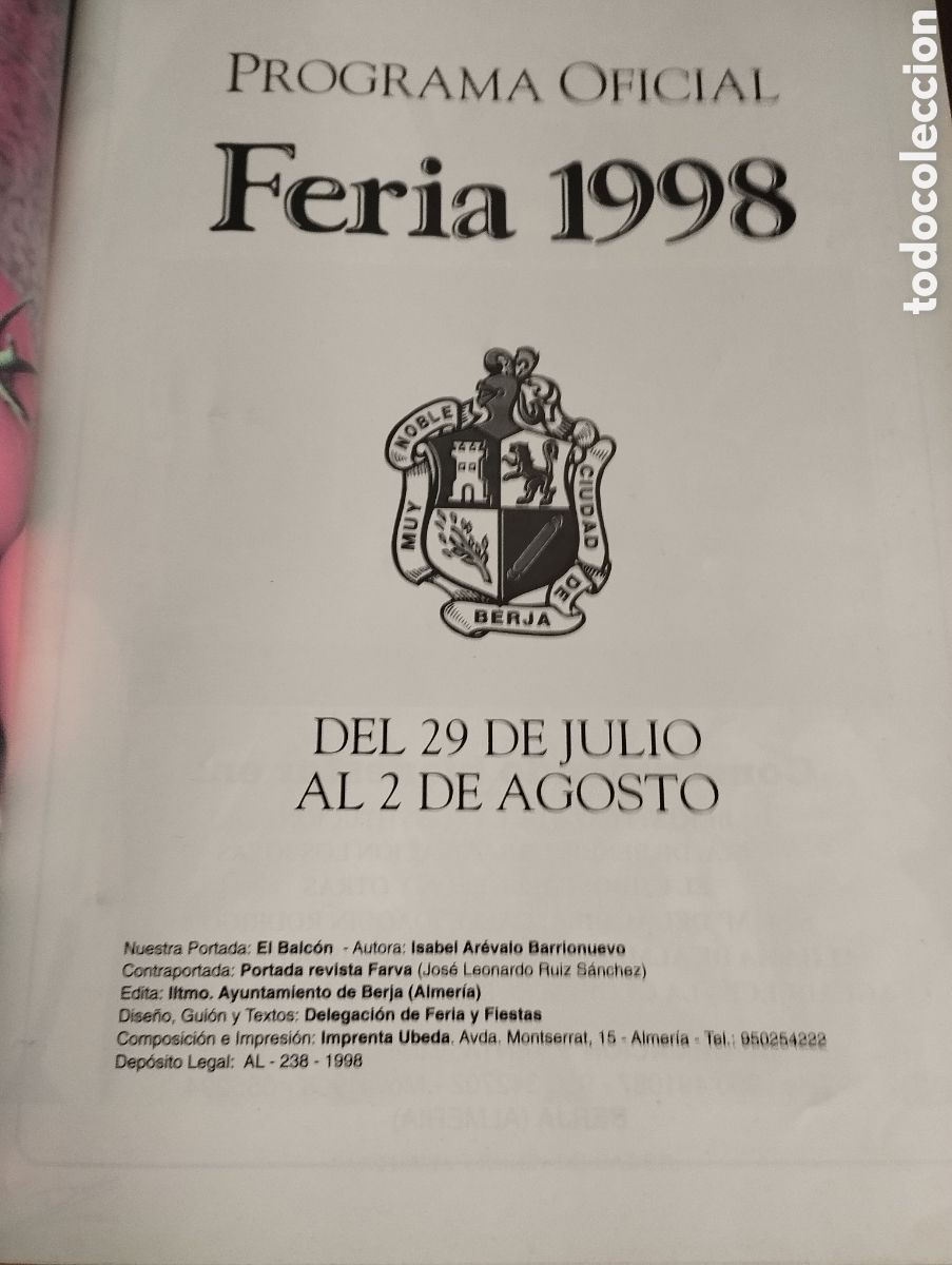 Folletos de turismo: PROGRAMA FERIA DE BERJA -ALMERIA 1998 - Foto 2