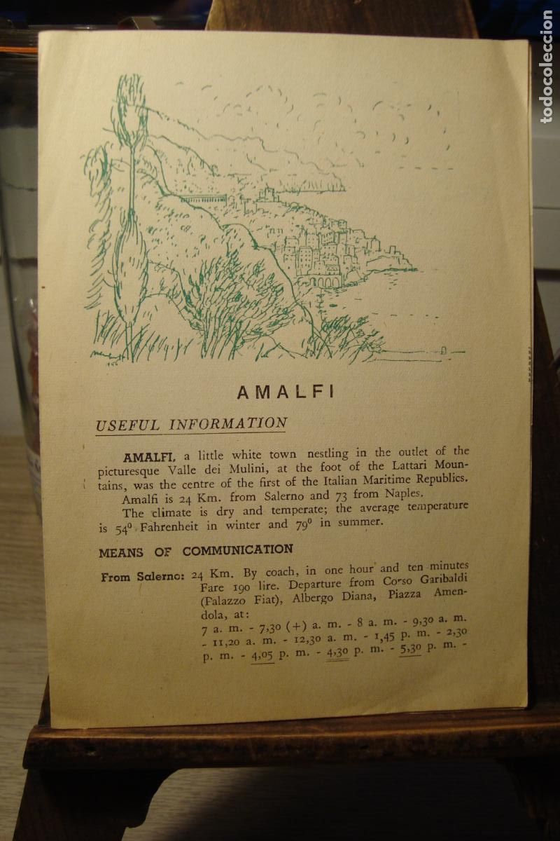 Travel Brochures: ANTIGUI DIPTICO USEFUL INFORMATION AMALFI ITALY ITALIA. ENTE PROVINCIALE PER IL TURISMO SALERMO